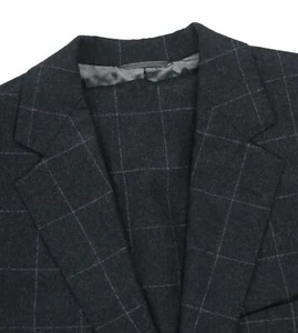Men's 40 L Bespoke Hacking Charcoal Gray Windowpane Wool Surgeon Cuffs Suit - Picture 1 of 21