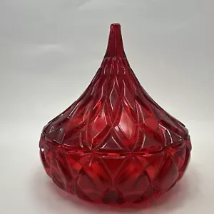 Shannon Ruby Red Glass Lead Crystal Hershey Kiss Shaped Covered Candy Dish 6 X 6 - Picture 1 of 7