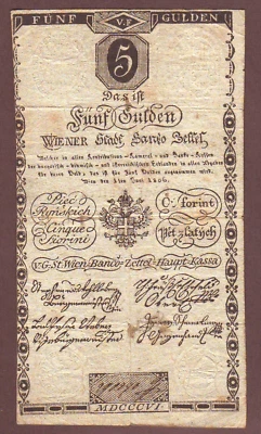 AUSTRIA VIENA Ciudad Banco 5 florines 1806 Foto 1 de 2