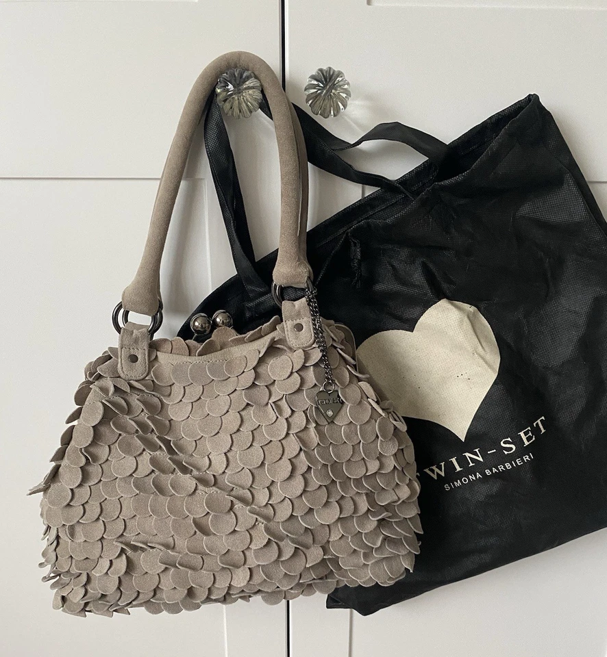 TWINSET Simona Barbieri Italian made fishscale suede pattern handbag USED ONCE - Image 1 of 4