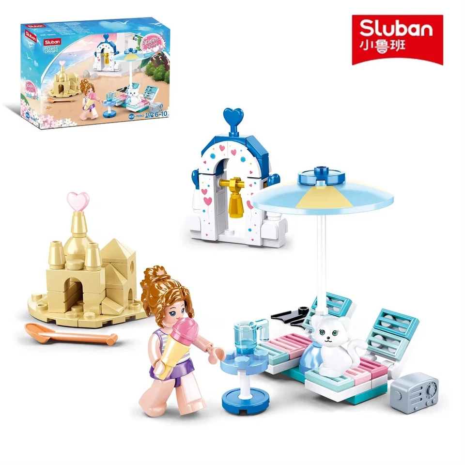 Sluban 102PCS Aegean Sea Beach Building Blocks  Kitten Castle Beach Scene Bricks - Image 1 of 4