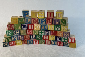 55 BLOCKS VTG Wood Kids Alphabet Number Picture ~ For Play Or Craft ~ Lot B - Picture 1 of 14