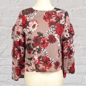 Crazy 8 Chiffon Ruffle Blouse Girls LG Red Floral Boho Coquette Y2K Vintage NWOT - Picture 1 of 8