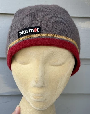 Marmot красный желтый серый шерсти трикотажа Beanie зимняя шляпа / крышка унисекс взрослый один размер - Изображение 1 из 4