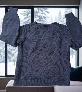 Talbots Deep Navy Blue Grobstrickpullover Zopfmuster Baumwollmischung Größe M Damen - Bild 1 von 7