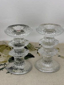 Paar Vintage Iittala "Festivo" Kerzenständer mit zwei Ringen Klarglas MCM - Bild 1 von 11