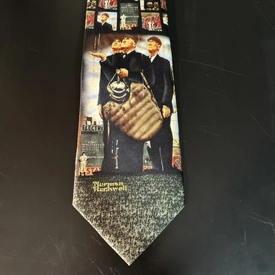 Museum Artifacts Norman Rockwell “Bottom of the Sixth” Baseball Silk Necktie NWT - Image 1 of 4
