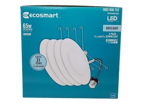 EcoSmart 5 in. & 6 in. Integrated LED White Canless Recessed Light Trim 4Pk NEW - Picture 1 of 6