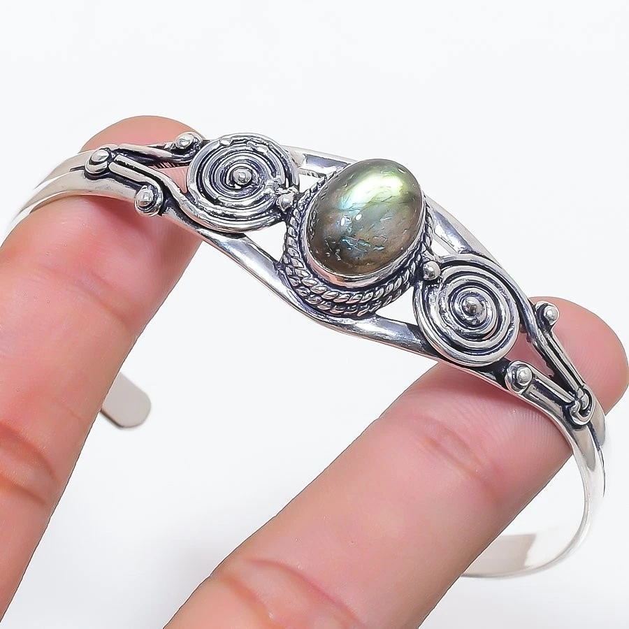 Natural Labradorite Gemstone 925 Sterling silver Adjustable Cuff Bracelet - Image 1 of 1