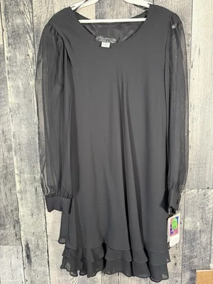 Nuevo con etiquetas De colección Años 90 Hampton Nites Negro Dobladillo en Capas Manga Larga Malla Talla 10 Foto 1 de 4