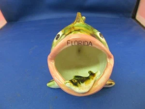 VINTAGE 5" CERAMIC FLORIDA SOUVENIR BIG MOUTH FISH ASHTRAY - Bild 1 von 4