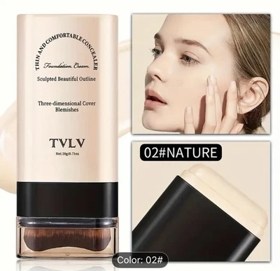 TVLV Foundation Make-Up Stick with Brush, Brighten Skin Tone, Lasting Foundation