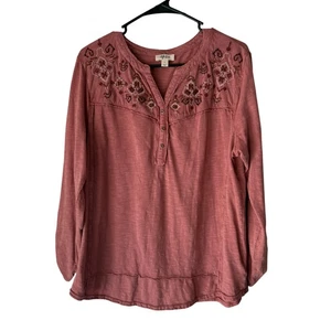 Blusa Top Pullover Campesina Grande Rosa Bordada Boho Floral Algodón Style & Co - Imagen 1 de 10
