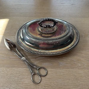Vintage Silber Teller Italien Frankreich Serviertablett Deckel Zange Deckel oval Servierer 2 3 - Bild 1 von 24