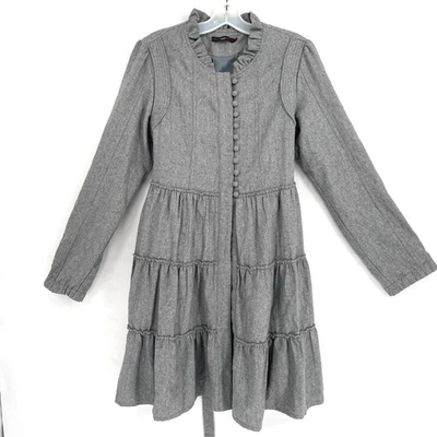 Abrigo Anthropologie Hazel Azel Mujer Gris Medio Tweed Peplum Volantes Cuello Boho Foto 1 de 4