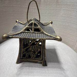 Vintage Japanische Gusseisen Pagode Terrasse Garten Kerzenhalter Hängelaterne 5x5 - Bild 1 von 7