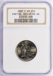 2000 P Massachusetts (MA) State Quarter NGC MS66 Partial Collar Mint Error - Picture 1 of 3