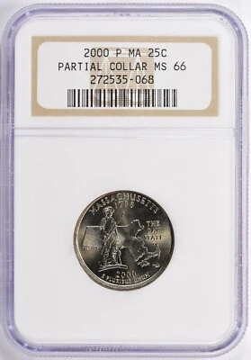 2000 P Massachusetts (MA) State Quarter NGC MS66 Partial Collar Mint Error - Image 1 of 3