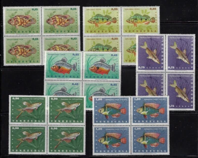 Venezuela: 1966; Scott 908-910 +C933-C935 block of 4, set Fish, MNH, EBV1590 - Image 1 of 2