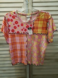 Rue 21 Damen Crop Top Größe XL Rosa Mehrere Muster Stretch Kurzarm - Bild 1 von 8