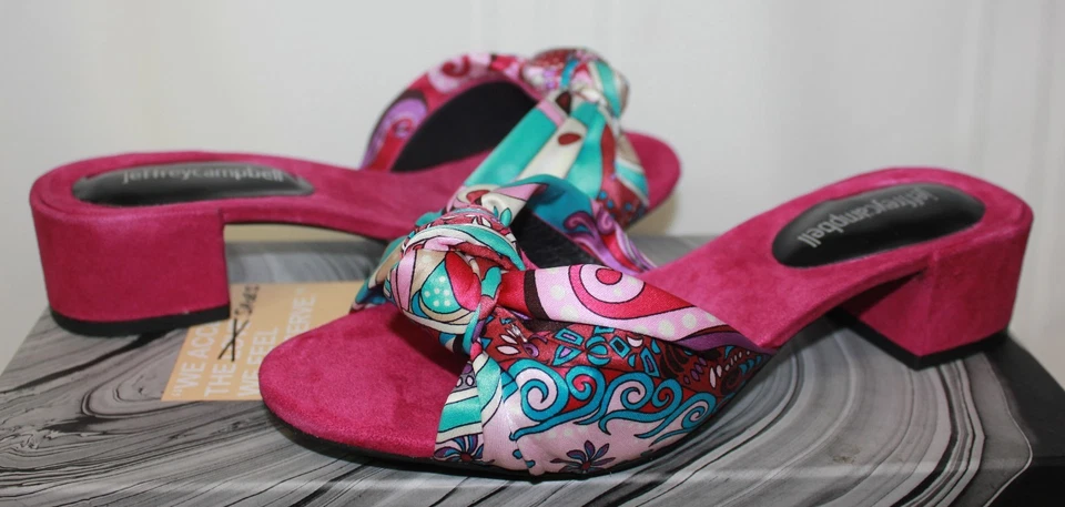 Jeffrey Campbell Beaton B Fucsia Combo Rosa Caliente Bloque Tacón Slide Sandalias ¡NUEVAS! Foto 1 de 1