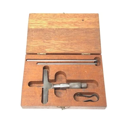 老式Lufkin千分尺深度计编号 513带木箱 — 第 1/4 张图片