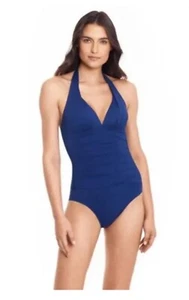 Lauren Ralph Lauren Shirred Halter copertura completa pezzo unico taglia 8 - Foto 1 di 2
