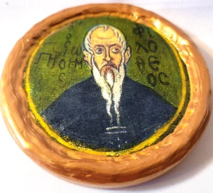 Saint Philotheus Philotheos Filotheos Rare Byzantine Greek Orthodox Round Icon - Picture 1 of 5