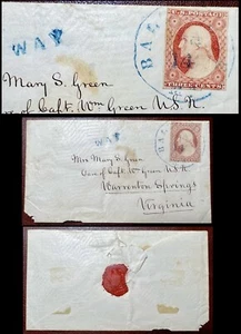 #11A-3c 1851 relativo alla marina, blu ""VIA"" Baltimora MD, capitano William verde USN" - Foto 1 di 1