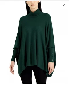 Alfani Plus Womens 0X TNeck Poncho Sweater Emerald Green - Picture 1 of 8