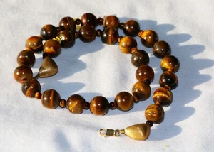 Collar ojo de tigre piedras preciosas hechas a mano oro macizo 14K 585 broche GP016 - Imagen 1 de 14