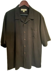 $105 TOMMY BAHAMA HAWAIIAN 100% SILK CAMP ALOHA SHIRT XL Black - Picture 1 of 6