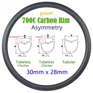 700c Road Gravel Bicycle Tubeless Tubular Carbon Rim 30*28mm UD 3K 12K Ring - Picture 1 of 17