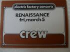 Renaissance 1978 - backstage CREW pass - Tower Theater Upper Darby PA