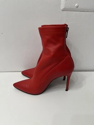 Auténtica Bota Calcetín Barneys New York Cuero Rojo Tacón Alto Hecha en Italia 37 Foto 1 de 4