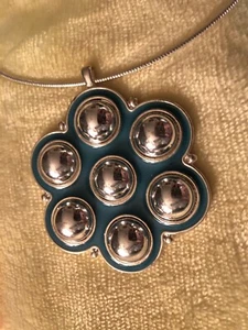 Silver Dome blue enamel Wire CHOKER Necklace - Statement costume jewelry - Picture 1 of 6