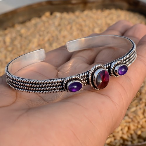 VALENTINO Bracciale Mozambico Granato Ametista Viola Argento Sterling 925 Gioielli Bracciale