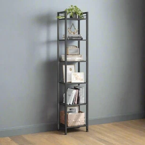 Tall Narrow Industrial Bookcase Vintage Display Shelving Unit Storage Rack Black - Picture 1 of 5