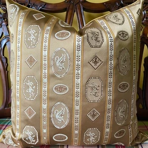 Fabulous silk Neoclassical Lampas Cafe Au Lait Gold Ivory Custom Pillow Cover - Picture 1 of 8