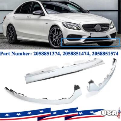 For 2015-2018 Mercedes W205 C300 C250 Chrome Front Bumper Lip Molding Trim Cover - Изображение 1 из 4