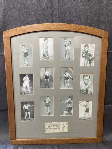 Framed Boxing Memorabilia Rocky Marciano Telecast Ticket 1955 & Exhibit Cards Cover