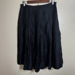 J Jill 10 Tencel Linen Chambray Skirt  Black Yoked Full Flowy Midi Boho Cowgirl - Picture 1 of 4