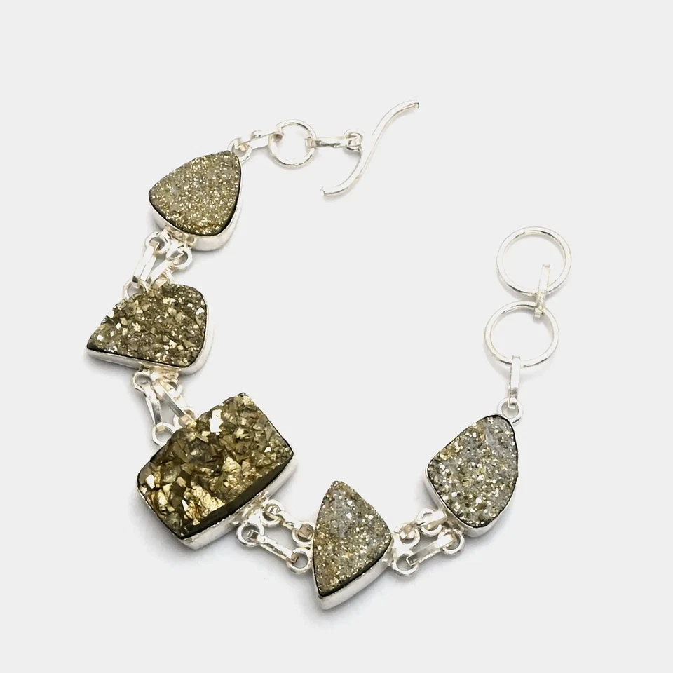 Pulseira étnica feita à mão de pedra preciosa drusa pirita Apache 29 gms AB 27106 - Imagem 1 de 1