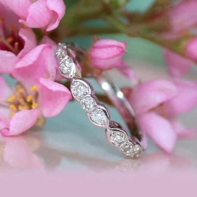 0.2ct Round Cut Certified Moissanite Wedding Eternity Band 14K White Gold Plated - Image 1 of 4