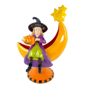 Ceramic Halloween Planter Vase Witch on Crescent Moon Stars Pumpkin Decor 12.5” - Picture 1 of 19