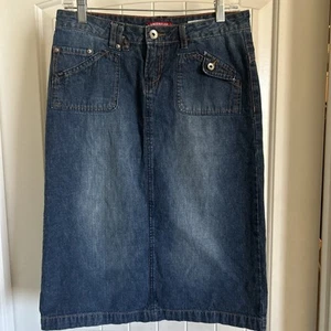UnionBay Denim Skirt Womens Sz 7 Blue Side Splits Pockets Y2K Boho Hippie Grunge - Picture 1 of 8