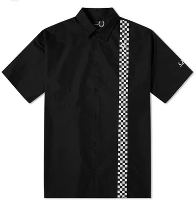 FRED PERRY X RAF SIMONS SHORT SLEEVE CHECKERBOARD SHIRT BLACK OVERSIZED MEDIUM - Image 1 of 4