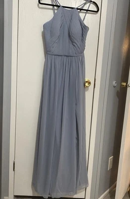 Vestido formal de dama de honor AZAZIE para mujer talla A6 azul polvoriento largo halter nevk Foto 1 de 4