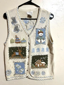 Weißer Hirsch weiß Strick Pullover Weste Ski Weihnachten Hütte Rentier Nordic Medium - Bild 1 von 8