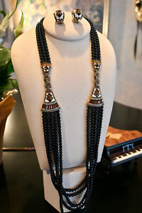 New $380 HEIDI DAUS "Deco Master Clasp" SET Necklace Bracelets Earrings Black